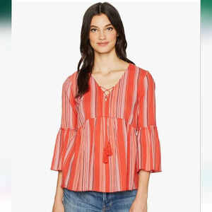 Sanctuary Womens Sedona Striped Bell Sleeves Peasant Top Boho 3/4 Sleeve Size L